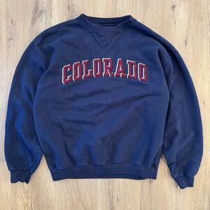 Vintage Jansport Colorado Crewneck Sweatshirt Navy Blue Unisex Medium Spell Out